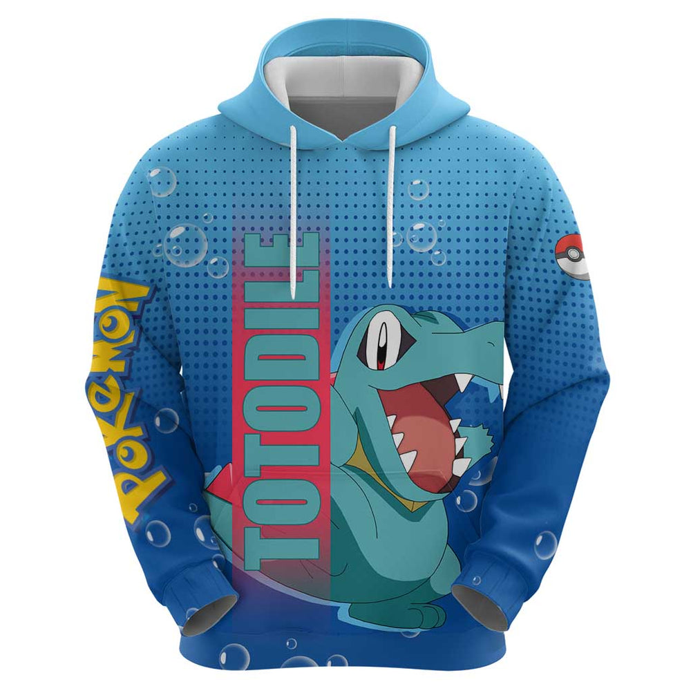 Totodile from Pok Hoodie with Water Type Power and Playful Pose Design Totodile from Pok Hoodie with Water Type Power and Playful Pose Design