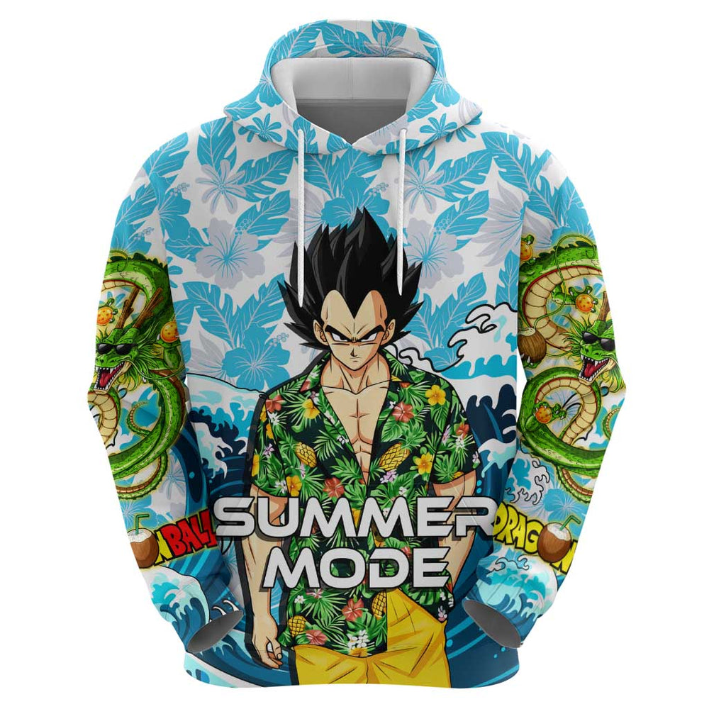 Vegeta Dragon Ball Summer Theme Hoodie with Hawaiian Shirt Sunglasses Shenron and Ocean Wave Backgro Vegeta Dragon Ball Summer Theme Hoodie with Hawaiian Shirt Sunglasses Shenron and Ocean Wave Backgro
