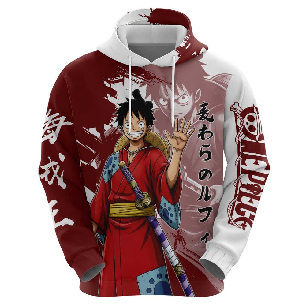 Wano Samurai Luffy Hoodie One Piece Warrior Straw Hat Wano Samurai Luffy Hoodie One Piece Warrior Straw Hat