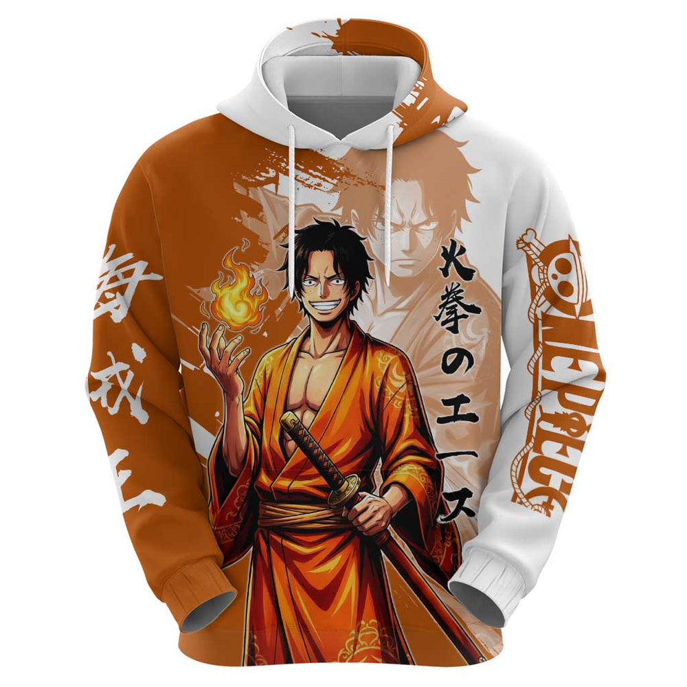 Wano Samurai Portgas D. Ace Hoodie Fiery One Piece Brush Art Wano Samurai Portgas D. Ace Hoodie Fiery One Piece Brush Art