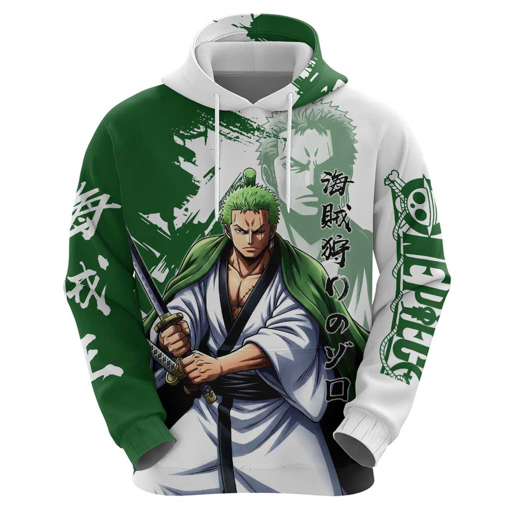 Wano Samurai Roronoa Zoro Hoodie Bold Ink Brush Anime Style Wano Samurai Roronoa Zoro Hoodie Bold Ink Brush Anime Style