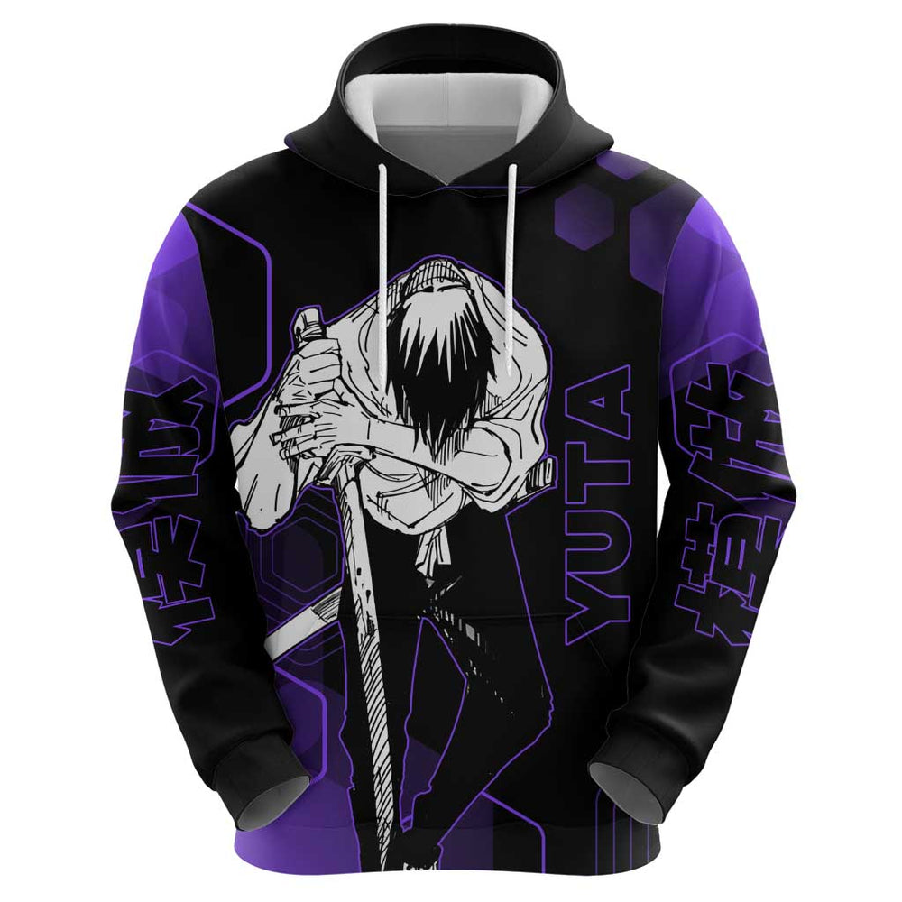Yuta Okkotsu Jujutsu Kaisen Hoodie Purple Hexagon Design Yuta Okkotsu Jujutsu Kaisen Hoodie Purple Hexagon Design