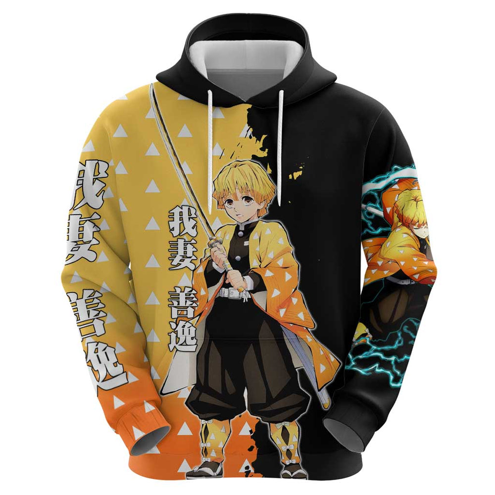 Zenitsu Agatsuma from Demon Slayer Hoodie with Yellow Lightning Kimono and Thunder Effects Design Zenitsu Agatsuma from Demon Slayer Hoodie with Yellow Lightning Kimono and Thunder Effects Design