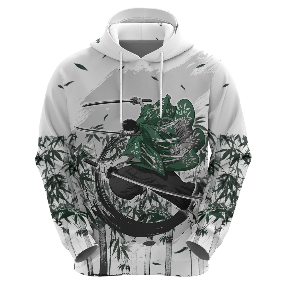 Zoro One Piece Hoodie Bamboo Sumi-e Style Zoro One Piece Hoodie Bamboo Sumi-e Style