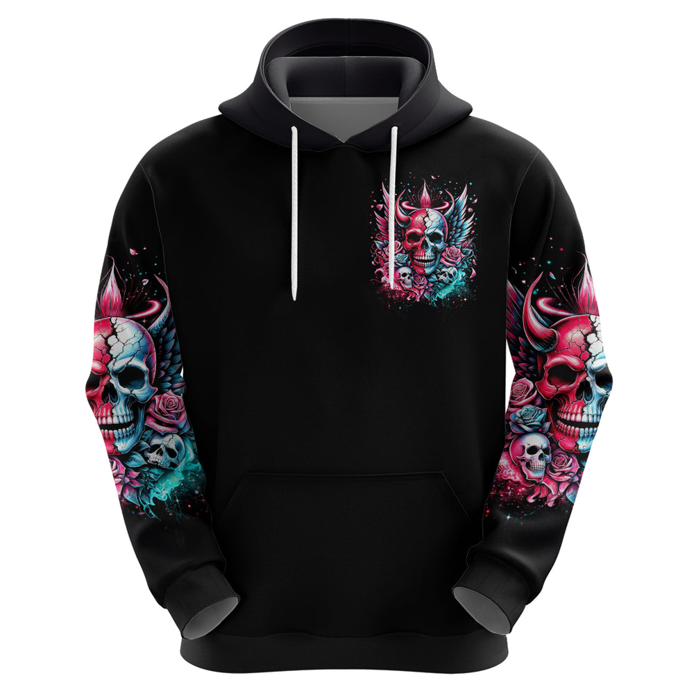 Couple Skull Hoodie She Was And Angel Craving Chaos Demon Seeking Peace DT01 Couple Skull Hoodie She Was And Angel Craving Chaos Demon Seeking Peace DT01