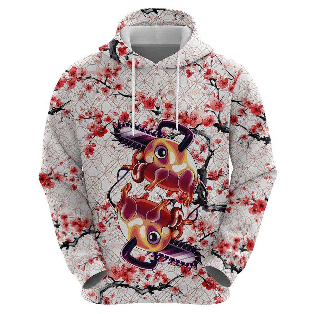 Denji x Pochita Chainsaw Man Hoodie Anime Mix Cherry Blossom Style Denji x Pochita Chainsaw Man Hoodie Anime Mix Cherry Blossom Style