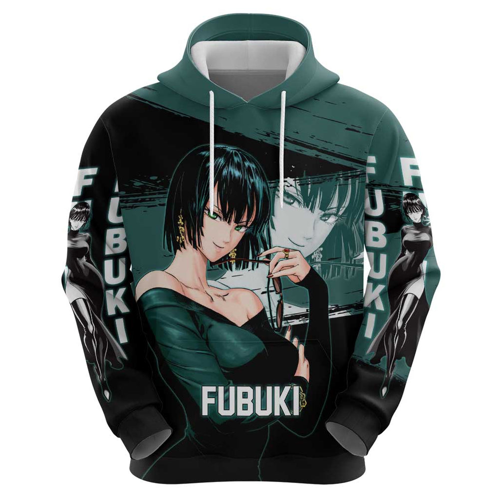 Fubuki One Punch Man Anime Teal and Black Theme Hoodie with Elegant Psychic Pose and Cool Urban Styl Fubuki One Punch Man Anime Teal and Black Theme Hoodie with Elegant Psychic Pose and Cool Urban Styl