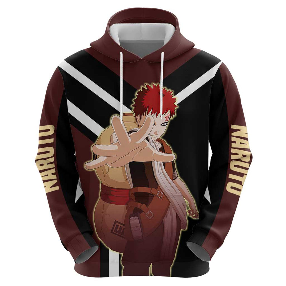 Gaara Naruto Hoodie with Sand Powers and Intense Battle Pose Design Gaara Naruto Hoodie with Sand Powers and Intense Battle Pose Design