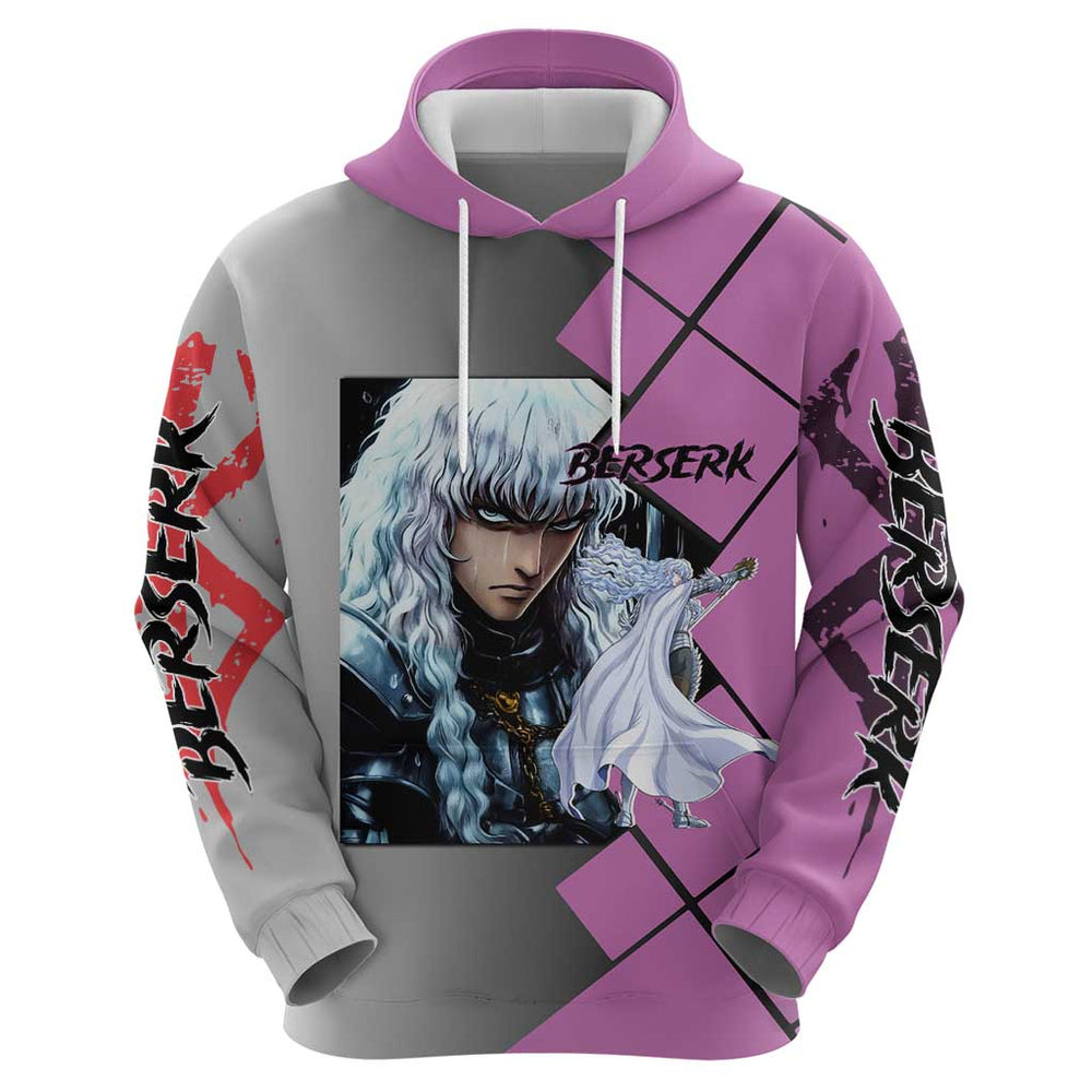 Griffith Berserk Hoodie with White Falcon Armor and Strategic Battle Pose Design Griffith Berserk Hoodie with White Falcon Armor and Strategic Battle Pose Design
