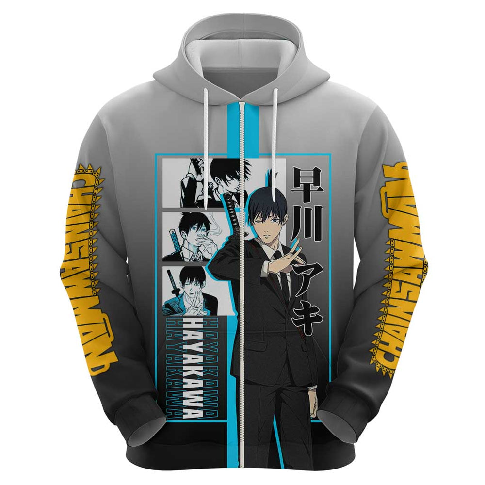 Aki Hayakawa Chainsaw Man Hoodie with Devil Hunting Pose and Determined Design Aki Hayakawa Chainsaw Man Hoodie with Devil Hunting Pose and Determined Design