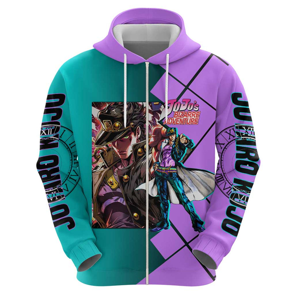 Jotaro Kujo JoJo's Bizarre Adventure Hoodie with Star Platinum Pose and Bold Action Design Jotaro Kujo JoJo's Bizarre Adventure Hoodie with Star Platinum Pose and Bold Action Design