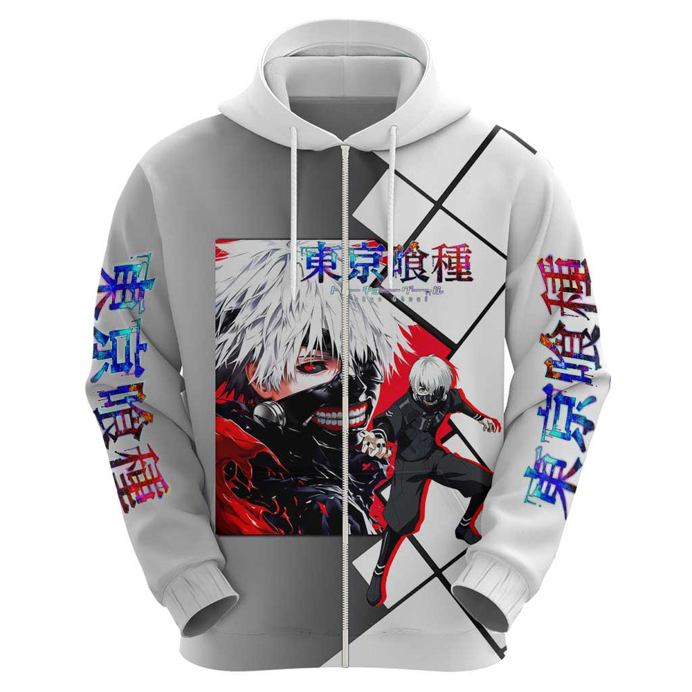 Kaneki Ken Tokyo Ghoul Hoodie with Masked Ghoul Form and Dark Battle Pose Design Kaneki Ken Tokyo Ghoul Hoodie with Masked Ghoul Form and Dark Battle Pose Design