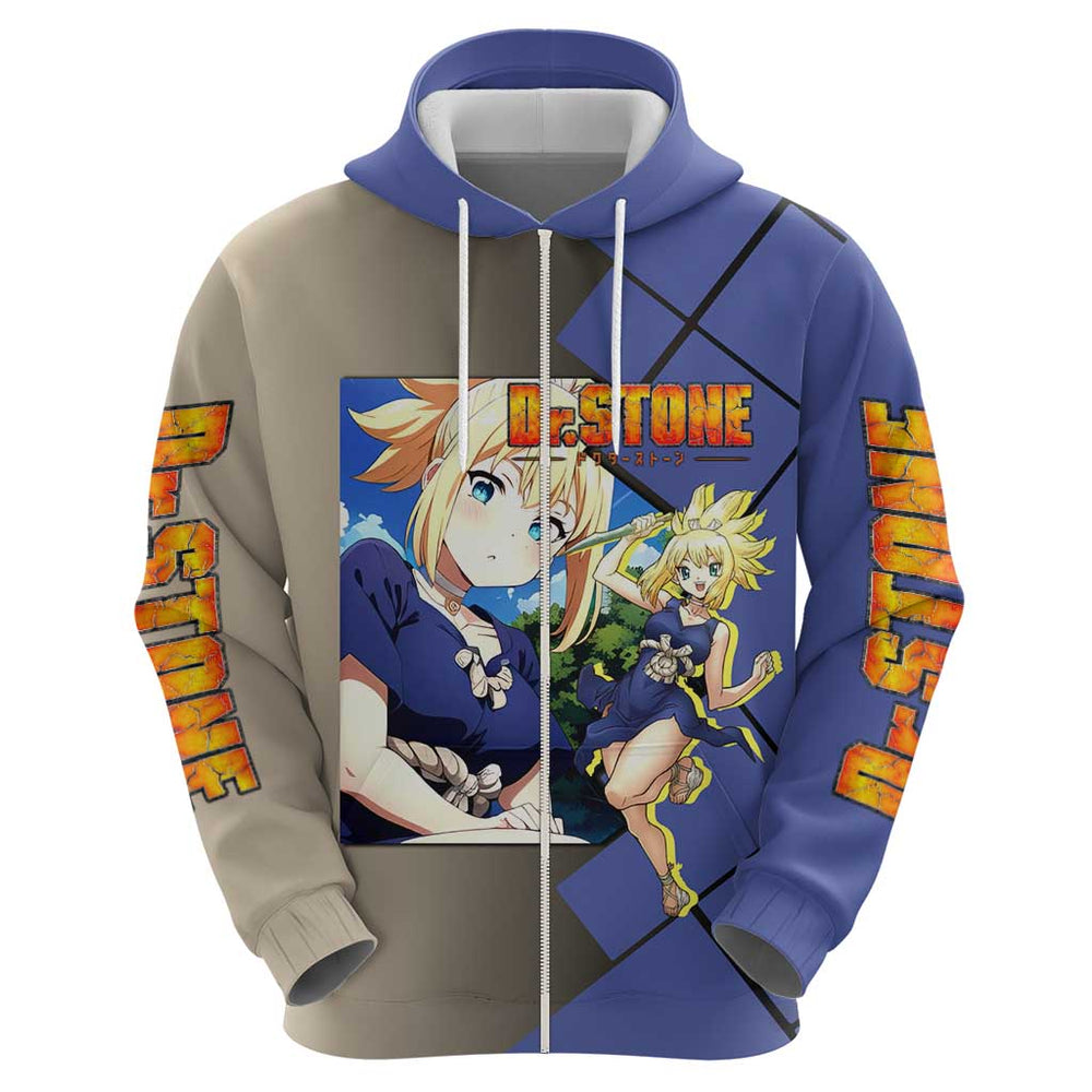 Kohaku Dr. Stone Hoodie with Combat Stance and Brave Adventure Design Kohaku Dr. Stone Hoodie with Combat Stance and Brave Adventure Design