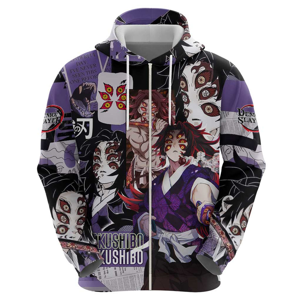 Kokushibo from Demon Slayer Hoodie with Dark Red and Black Demonic Moon Style Design Kokushibo from Demon Slayer Hoodie with Dark Red and Black Demonic Moon Style Design