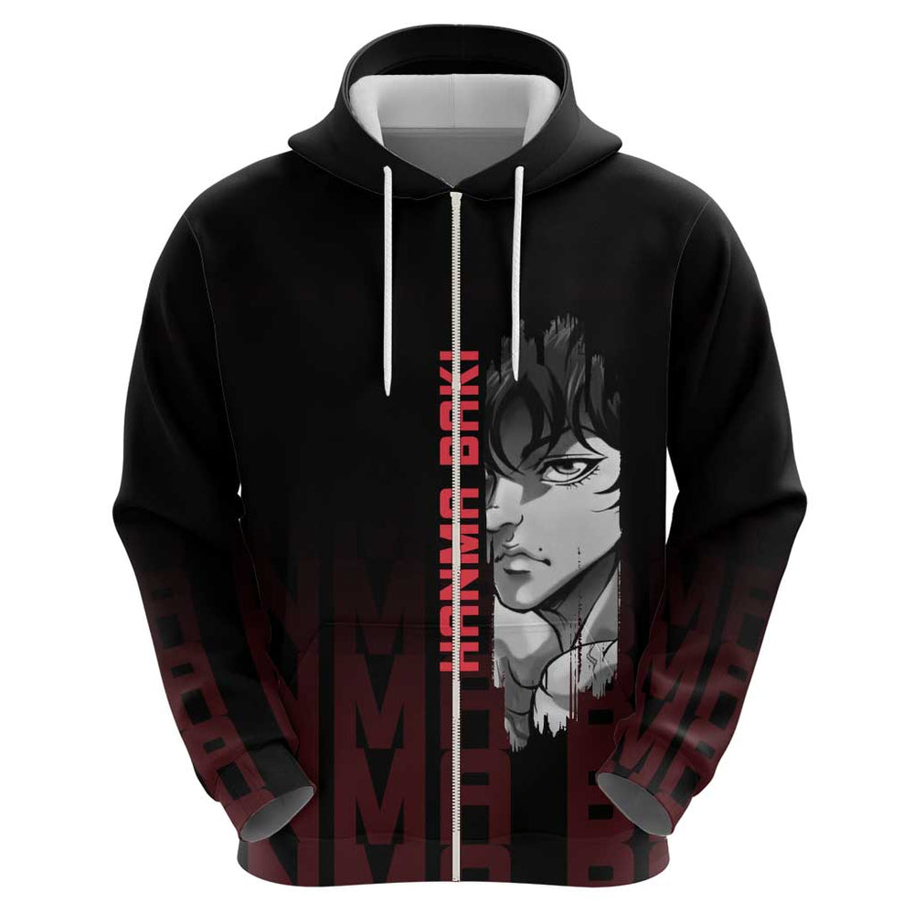 Baki Hanma The Ogre's Son Gym Theme Hoodie with Intense Anime Artwork and Muscular Back Design Baki Hanma The Ogre's Son Gym Theme Hoodie with Intense Anime Artwork and Muscular Back Design
