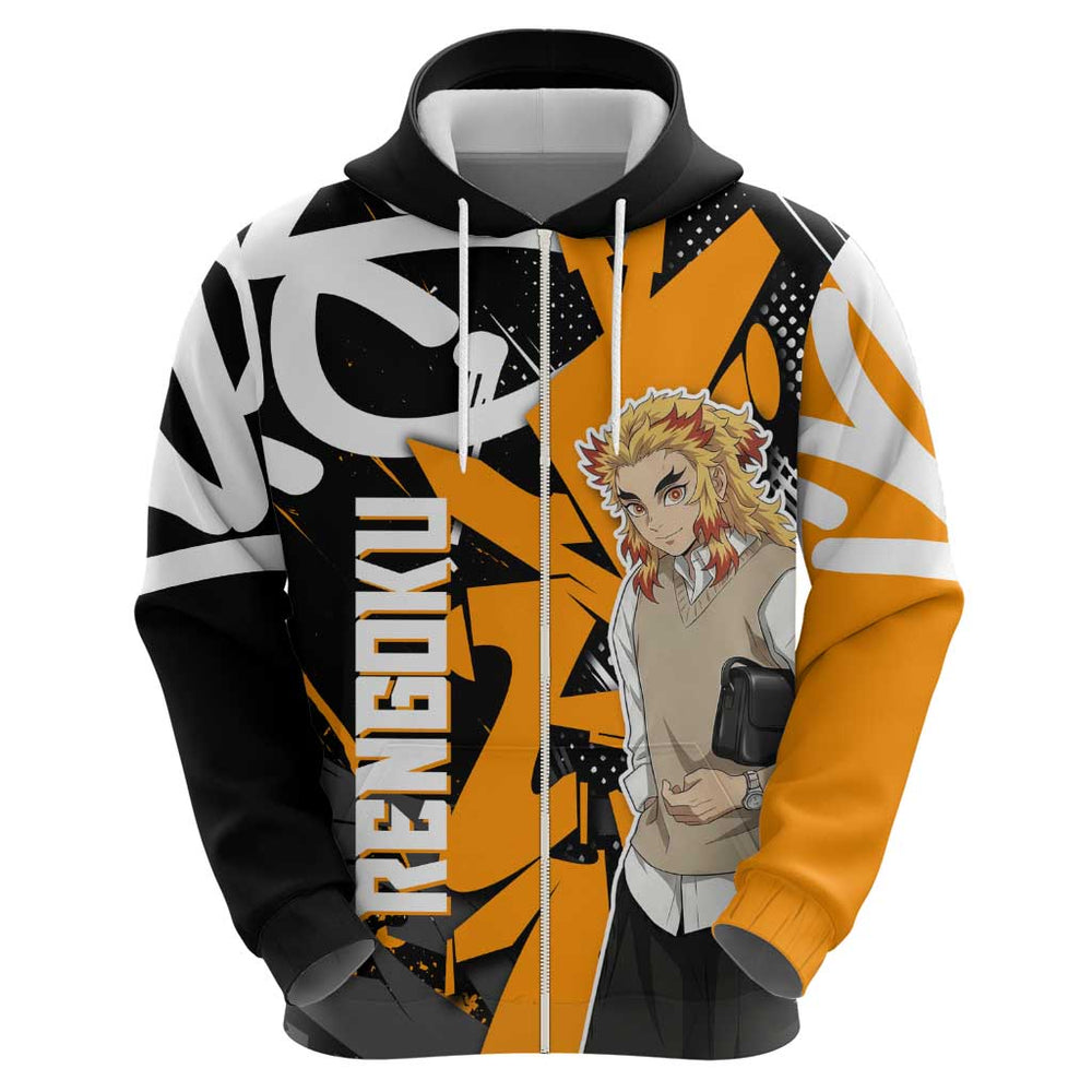Kyojuro Rengoku Demon Slayer Hoodie Orange Black Graffiti Anime Kyojuro Rengoku Demon Slayer Hoodie Orange Black Graffiti Anime