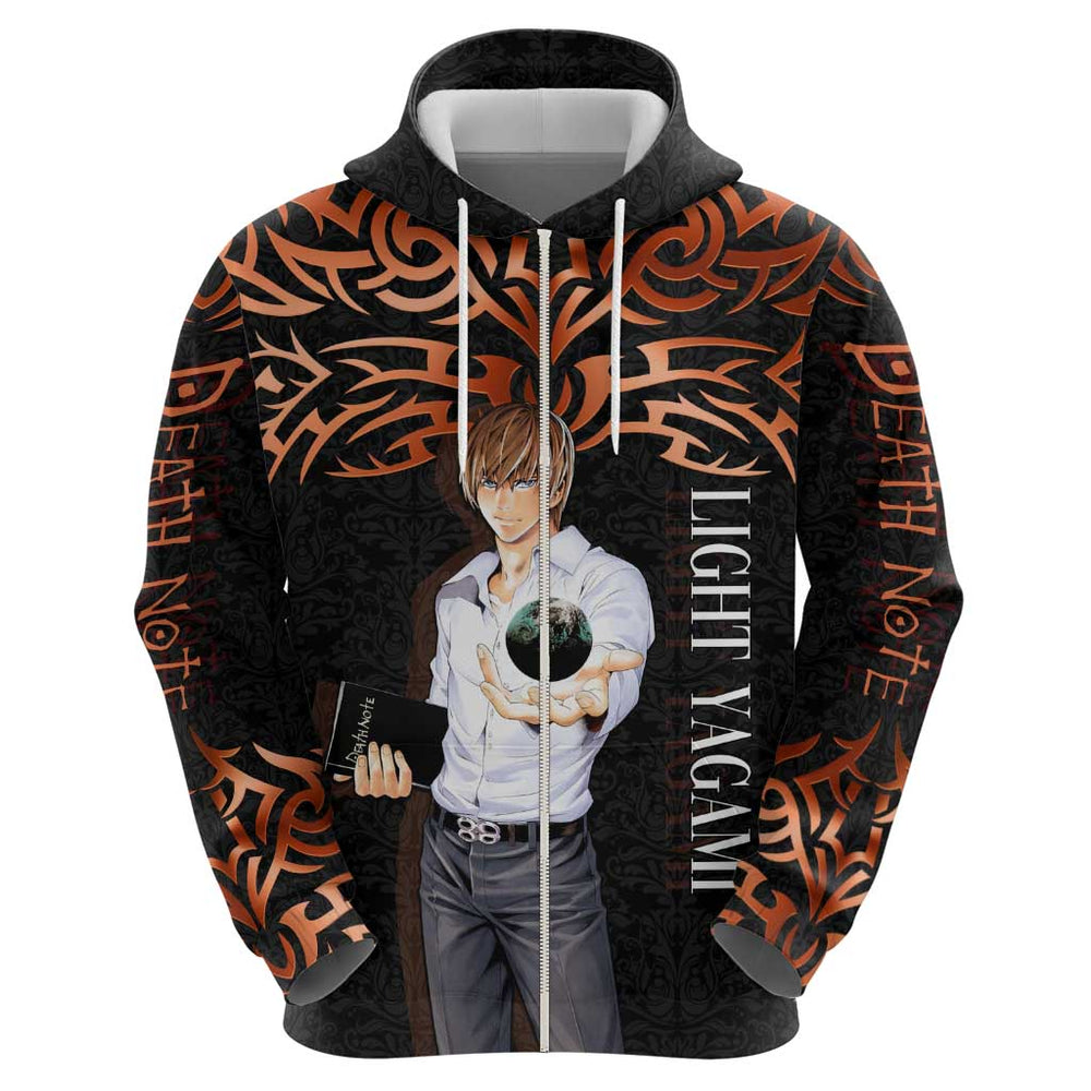 Light Yagami Death Note Hoodie Tribal Anime Fusion Style Light Yagami Death Note Hoodie Tribal Anime Fusion Style