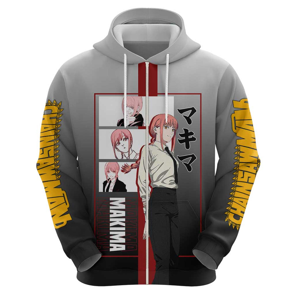 Makima Chainsaw Man Hoodie with Cunning Pose and Mysterious Aura Design Makima Chainsaw Man Hoodie with Cunning Pose and Mysterious Aura Design