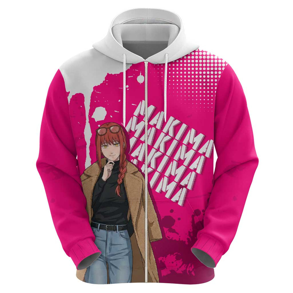 Makima Chainsaw Man Street Style Hoodie Bold Anime Grunge Aesthetic in Hot Pink Makima Chainsaw Man Street Style Hoodie Bold Anime Grunge Aesthetic in Hot Pink