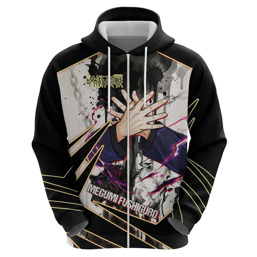 Megumi Fushiguro Shadow Master Hoodie Ink-Stained Cursed Technique Style Megumi Fushiguro Shadow Master Hoodie Ink-Stained Cursed Technique Style