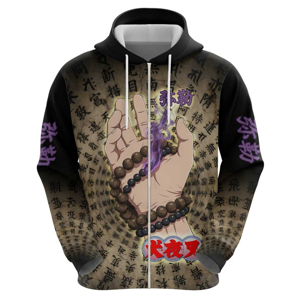 Miroku Inuyasha Series Hoodie Cursed Monk Aesthetic with Sutra Script Background Miroku Inuyasha Series Hoodie Cursed Monk Aesthetic with Sutra Script Background