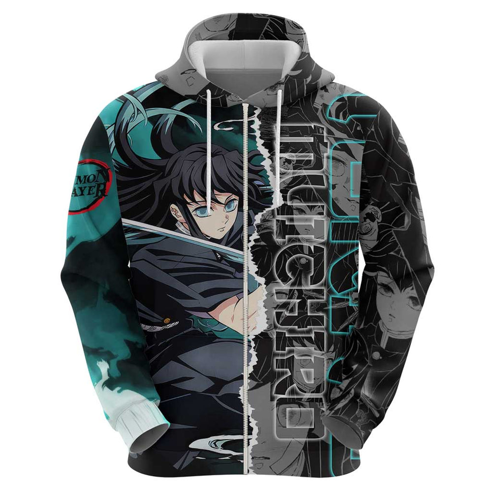 Muichiro Tokito Demon Slayer Hoodie with Mist Hashira Sword Pose and Ethereal Mist Design Muichiro Tokito Demon Slayer Hoodie with Mist Hashira Sword Pose and Ethereal Mist Design