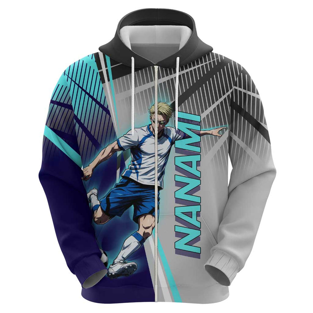 Personalized Nanami Kento Jujutsu Kaisen Hoodie with Teal Highlights and Dynamic Kick Pose Personalized Nanami Kento Jujutsu Kaisen Hoodie with Teal Highlights and Dynamic Kick Pose