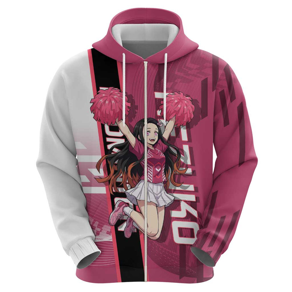 Personalized Nezuko Kamado Demon Slayer Badminton Cheerleader Hoodie with Pom Poms and Pink White Gr Personalized Nezuko Kamado Demon Slayer Badminton Cheerleader Hoodie with Pom Poms and Pink White Gr