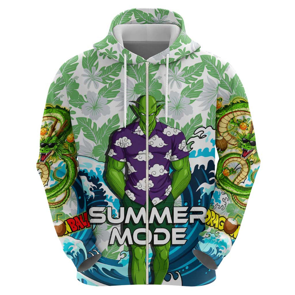 Piccolo Dragon Ball Summer Theme Hoodie with Tropical Shirt Shenron Background and Ocean Wave Design Piccolo Dragon Ball Summer Theme Hoodie with Tropical Shirt Shenron Background and Ocean Wave Design