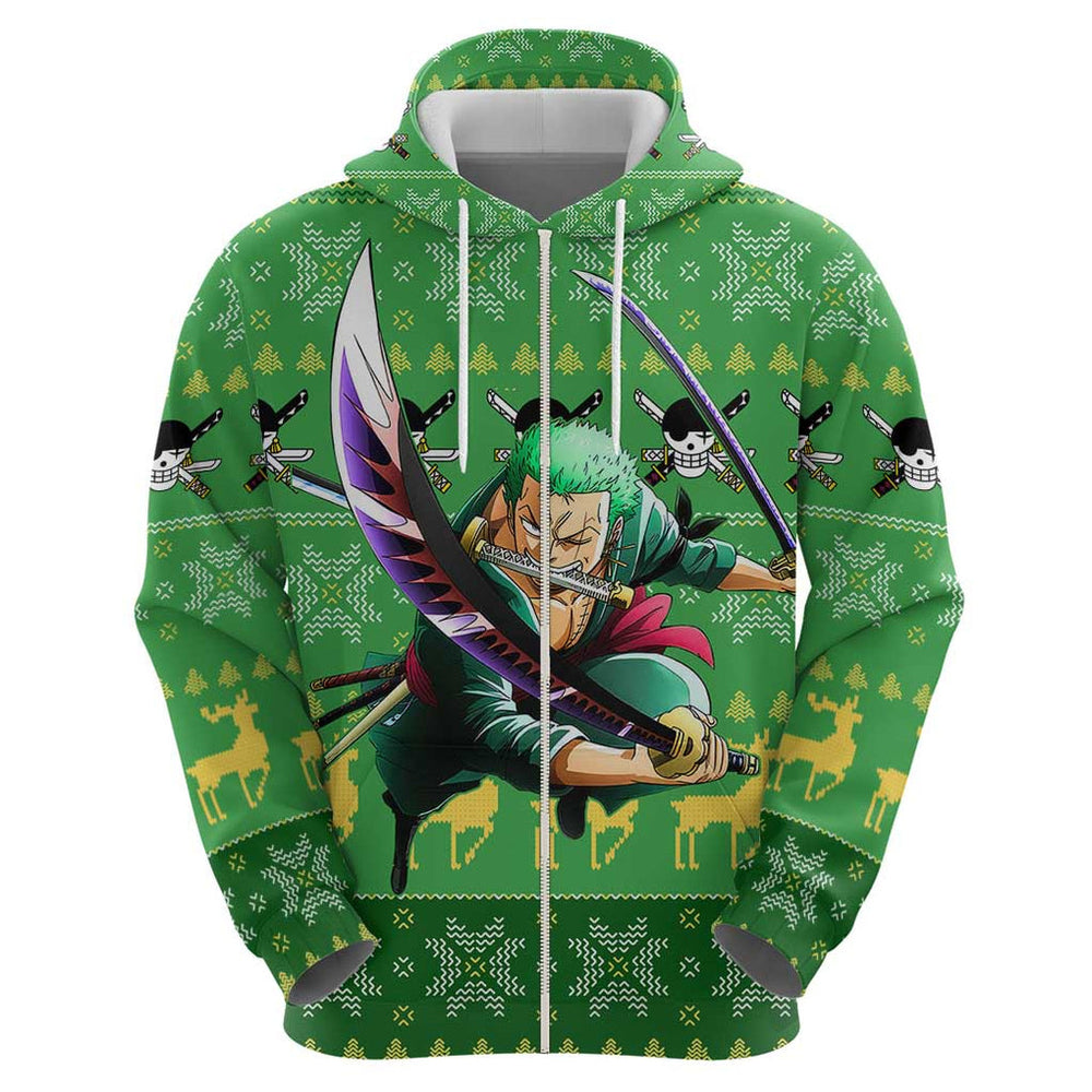 Roronoa Zoro - One Piece Hoodie Anime Mix Christmas Style Roronoa Zoro - One Piece Hoodie Anime Mix Christmas Style