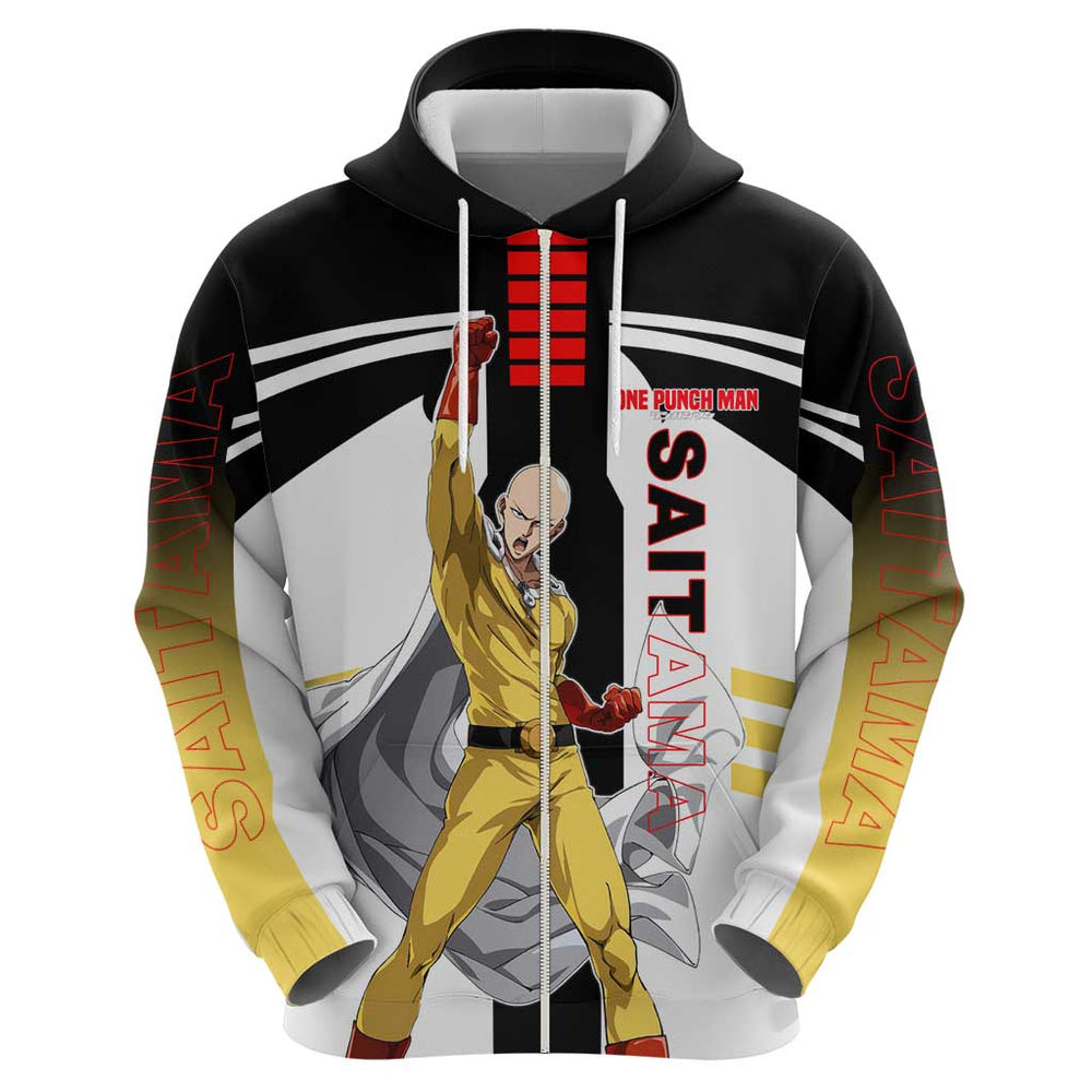 Saitama from One Punch Man Hoodie with Bold Hero Pose and Minimalist Design Saitama from One Punch Man Hoodie with Bold Hero Pose and Minimalist Design