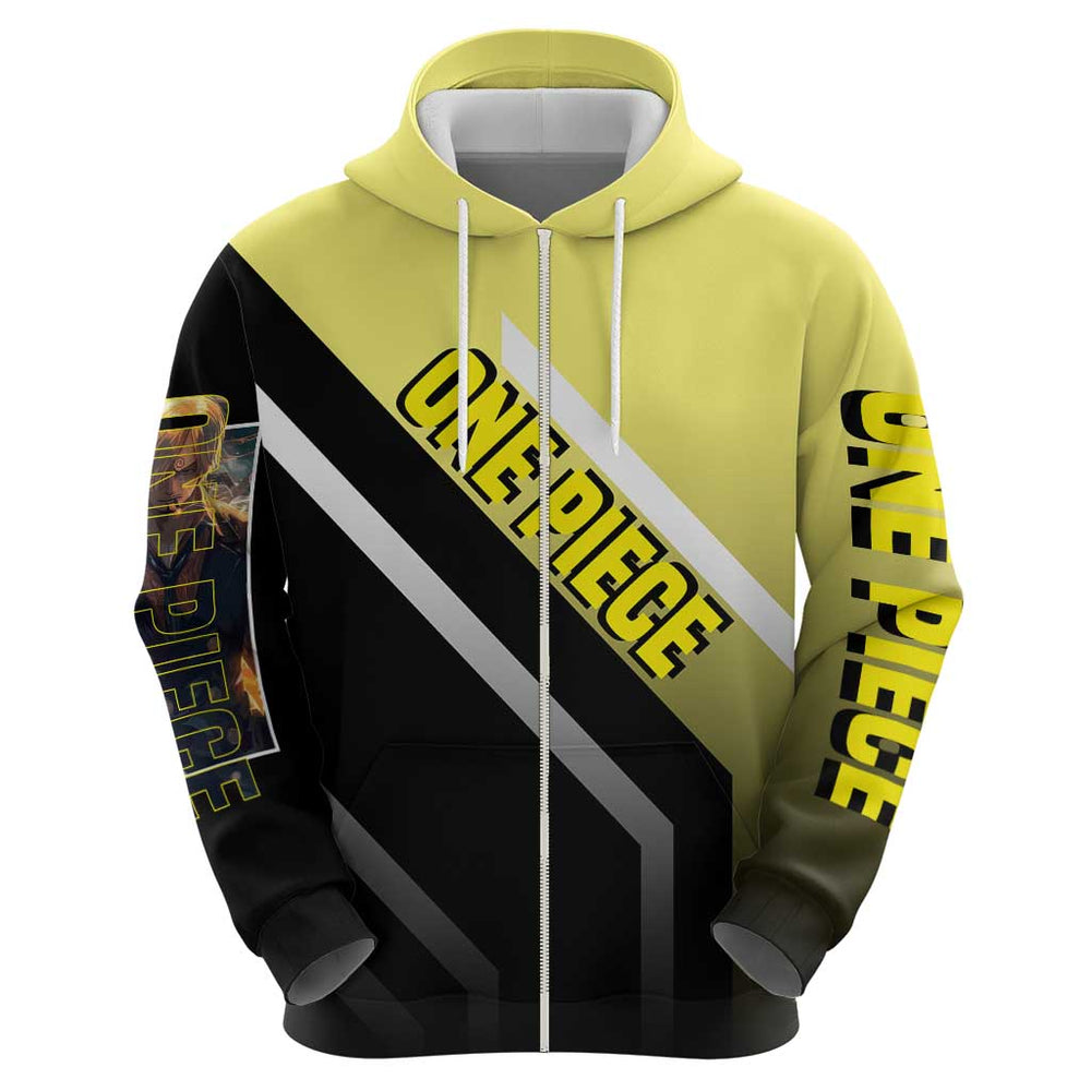 Sanji One Piece Hoodie with Stylish Kick Pose and Fiery Cooking Design Sanji One Piece Hoodie with Stylish Kick Pose and Fiery Cooking Design