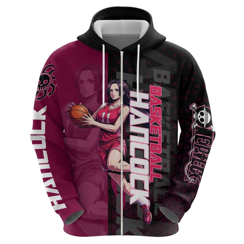 Boa Hancock One Piece Basketball Theme Maroon and Black Design Hoodie with Serpent Emblem and Dynami Boa Hancock One Piece Basketball Theme Maroon and Black Design Hoodie with Serpent Emblem and Dynami