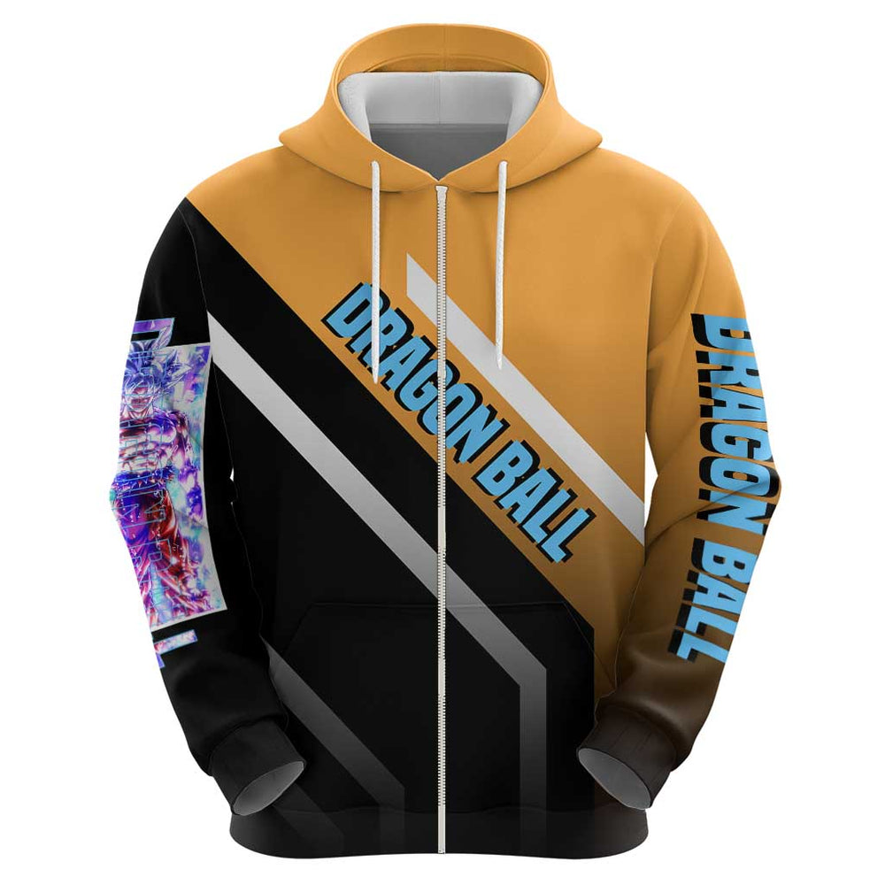 Son Goku Dragon Ball Hoodie with Orange Gi and Power-Up Pose Design Son Goku Dragon Ball Hoodie with Orange Gi and Power-Up Pose Design