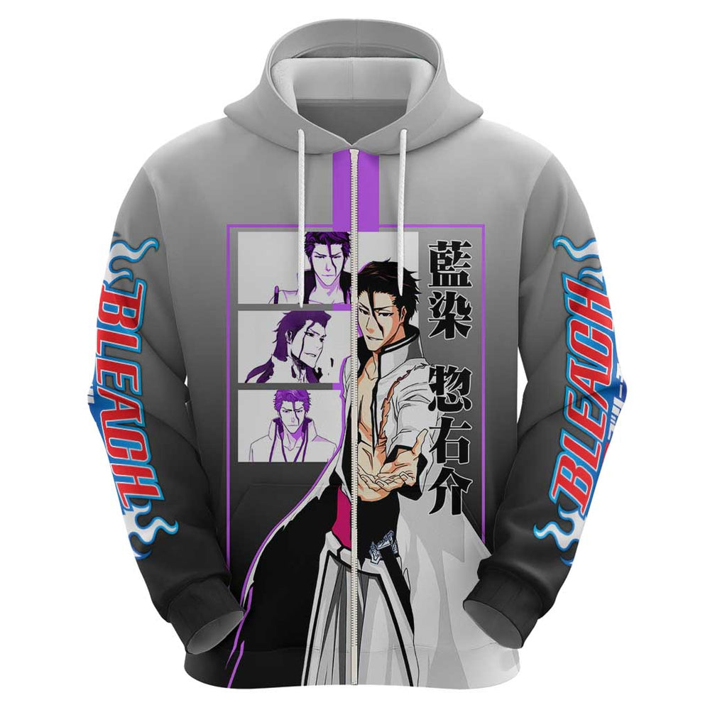 Sosuke Aizen Bleach Hoodie with Cunning Pose and Strategic Design Sosuke Aizen Bleach Hoodie with Cunning Pose and Strategic Design