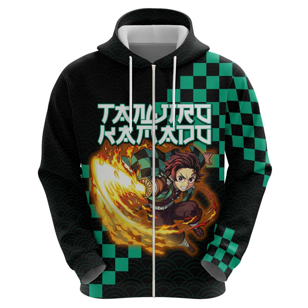 Tanjiro Kamado Demon Slayer Hoodie Fiery Checkered Anime Wave Style Tanjiro Kamado Demon Slayer Hoodie Fiery Checkered Anime Wave Style