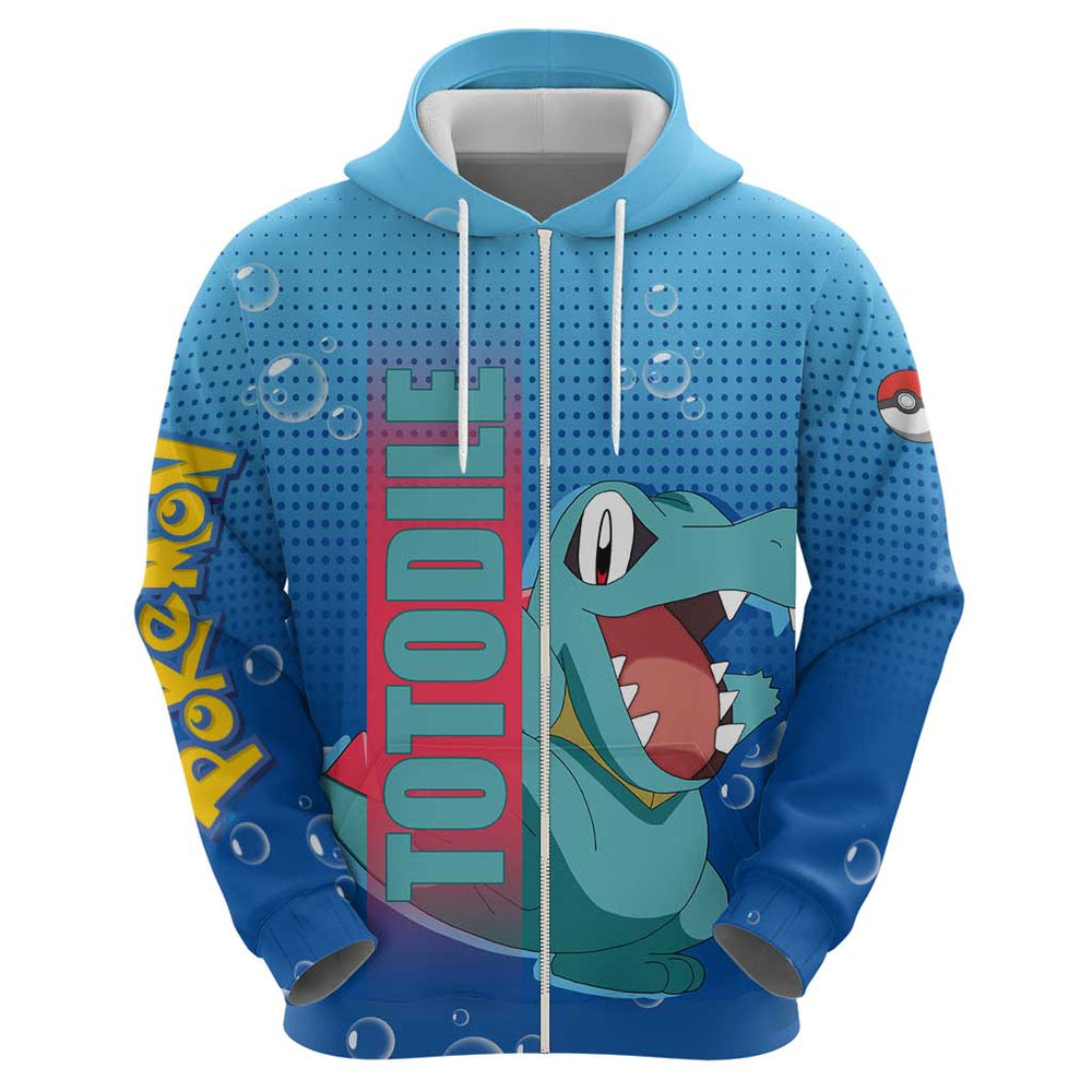 Totodile from Pok Hoodie with Water Type Power and Playful Pose Design Totodile from Pok Hoodie with Water Type Power and Playful Pose Design