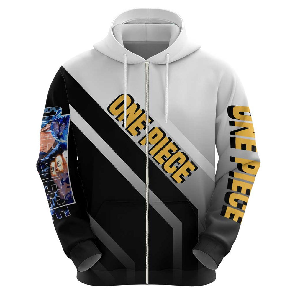 Trafalgar D. Law One Piece Hoodie with Sword and Strategic Battle Pose Design Trafalgar D. Law One Piece Hoodie with Sword and Strategic Battle Pose Design