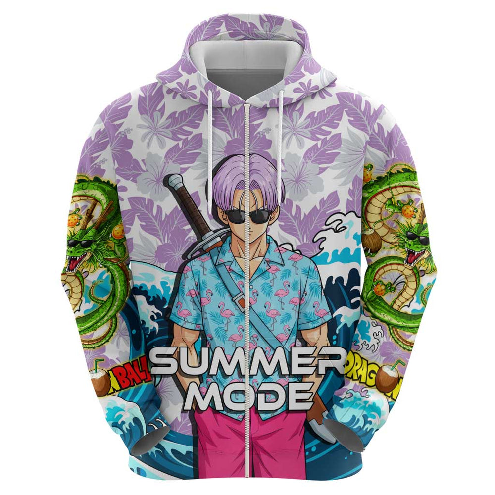Trunks Dragon Ball Summer Theme Hoodie with Sword Floral Shirt Sunglasses Shenron and Ocean Wave Bac Trunks Dragon Ball Summer Theme Hoodie with Sword Floral Shirt Sunglasses Shenron and Ocean Wave Bac
