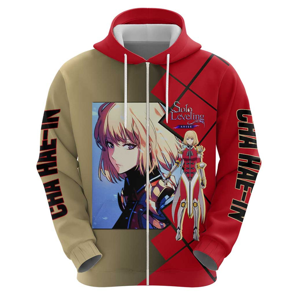 Cha Hae-In Solo Leveling Hoodie with Combat Pose and Intense Action Design Cha Hae-In Solo Leveling Hoodie with Combat Pose and Intense Action Design