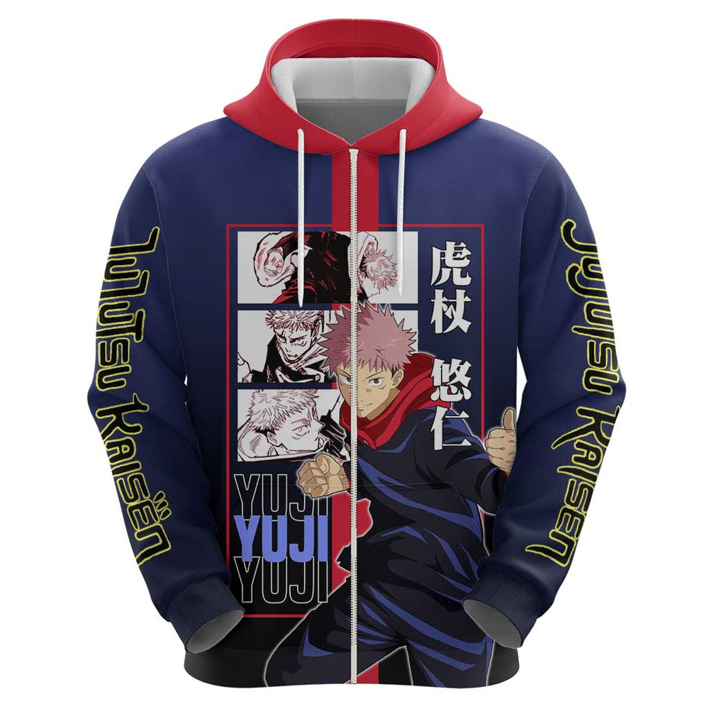 Yuji Itadori from Jujutsu Kaisen Hoodie with Action Pose and Energetic Expressions Design Yuji Itadori from Jujutsu Kaisen Hoodie with Action Pose and Energetic Expressions Design