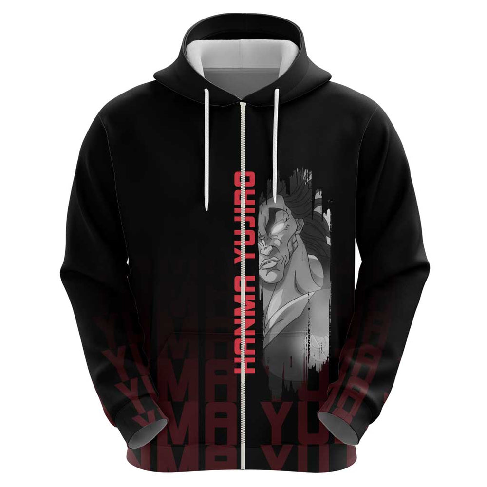 Yujiro Hanma The Ogre Baki Series Gym Theme Hoodie with Muscular Back Design and Bold Typography Yujiro Hanma The Ogre Baki Series Gym Theme Hoodie with Muscular Back Design and Bold Typography