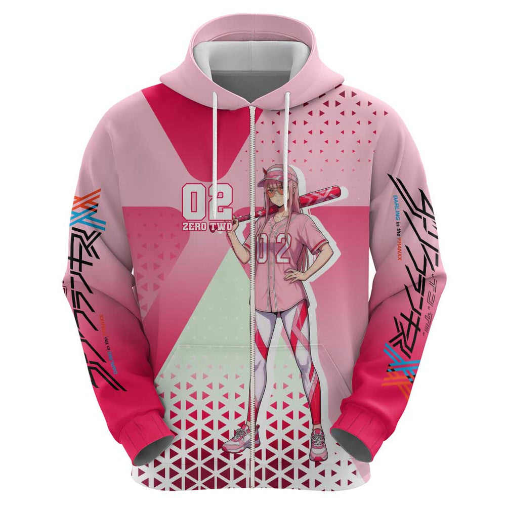 Zero Two Hoodie Retro Baseball Anime Style Zero Two Hoodie Retro Baseball Anime Style