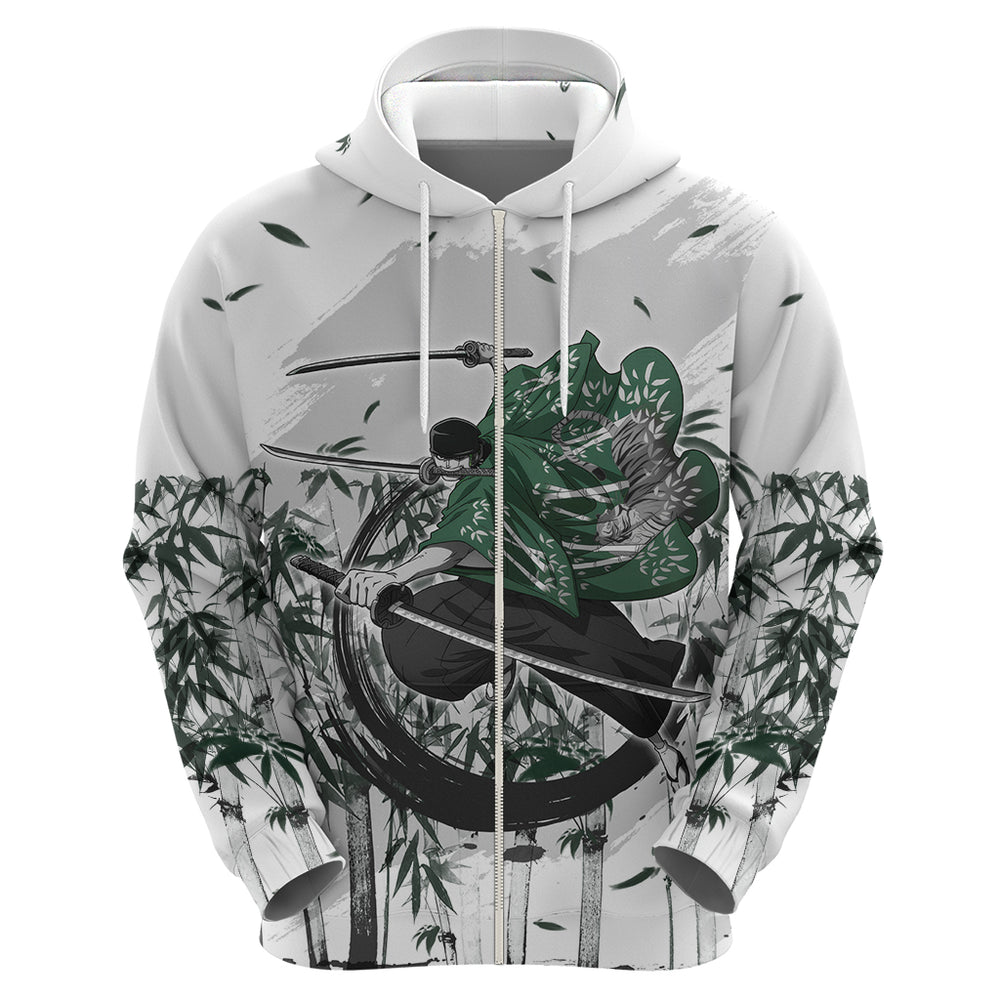 Zoro One Piece Hoodie Bamboo Sumi-e Style Zoro One Piece Hoodie Bamboo Sumi-e Style