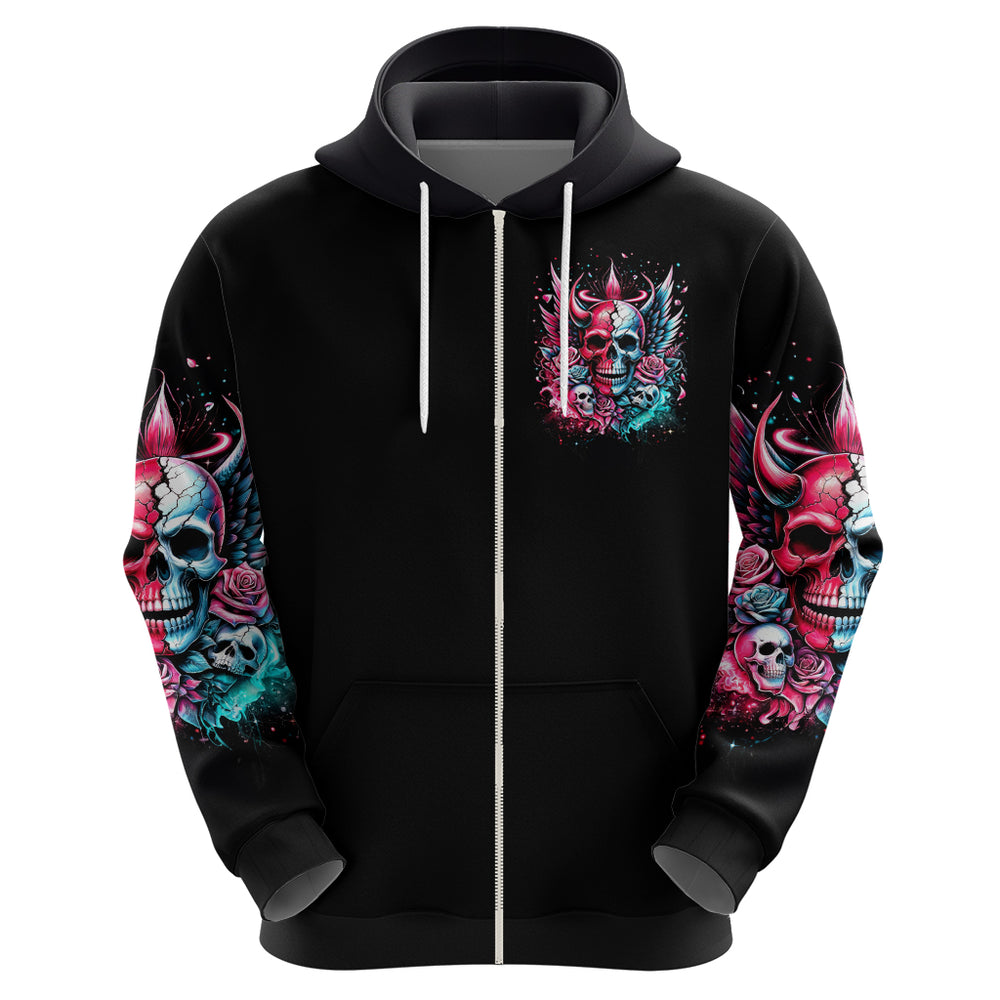 Couple Skull Hoodie She Was And Angel Craving Chaos Demon Seeking Peace DT01 Couple Skull Hoodie She Was And Angel Craving Chaos Demon Seeking Peace DT01