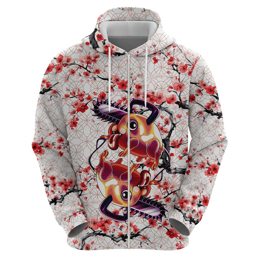 Denji x Pochita Chainsaw Man Hoodie Anime Mix Cherry Blossom Style Denji x Pochita Chainsaw Man Hoodie Anime Mix Cherry Blossom Style