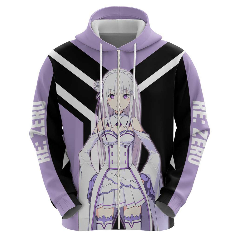 Emilia Re Zero Hoodie with Silver Hair and Magical Fantasy Pose Design Emilia Re Zero Hoodie with Silver Hair and Magical Fantasy Pose Design