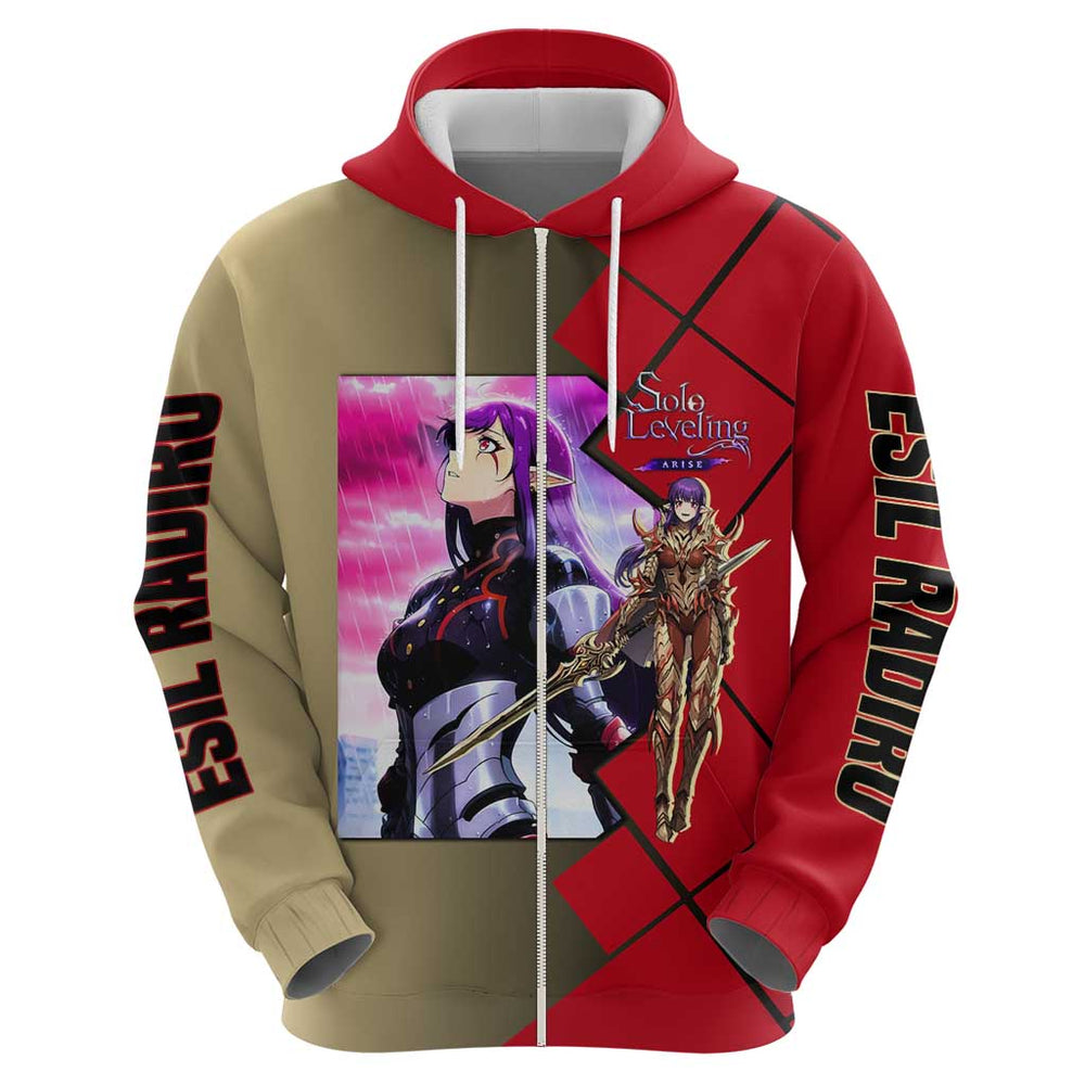 Esil Radiru Solo Leveling Hoodie with Shadow Power Pose and Dark Fantasy Action Design Esil Radiru Solo Leveling Hoodie with Shadow Power Pose and Dark Fantasy Action Design