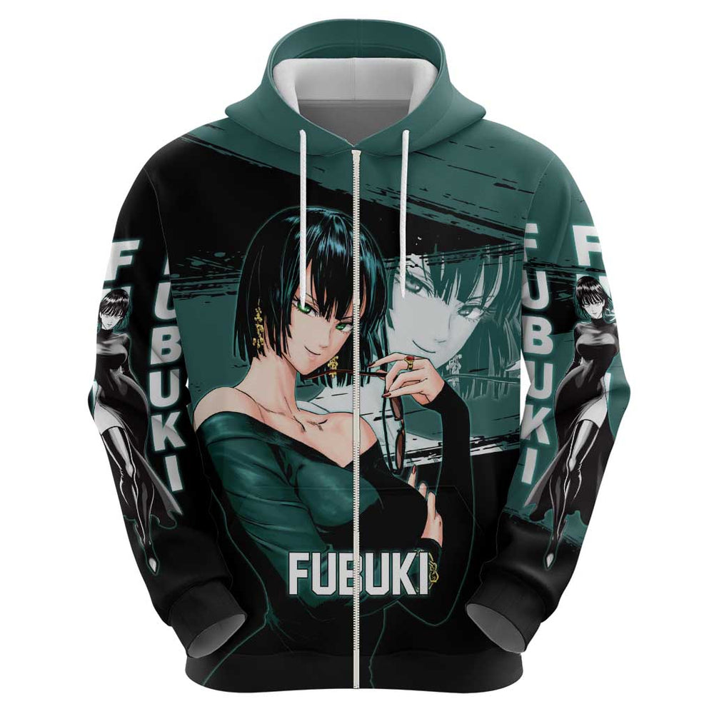 Fubuki One Punch Man Anime Teal and Black Theme Hoodie with Elegant Psychic Pose and Cool Urban Styl Fubuki One Punch Man Anime Teal and Black Theme Hoodie with Elegant Psychic Pose and Cool Urban Styl