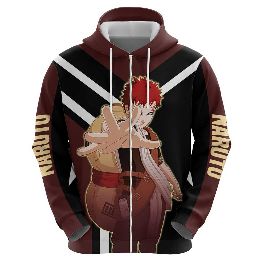 Gaara Naruto Hoodie with Sand Powers and Intense Battle Pose Design Gaara Naruto Hoodie with Sand Powers and Intense Battle Pose Design